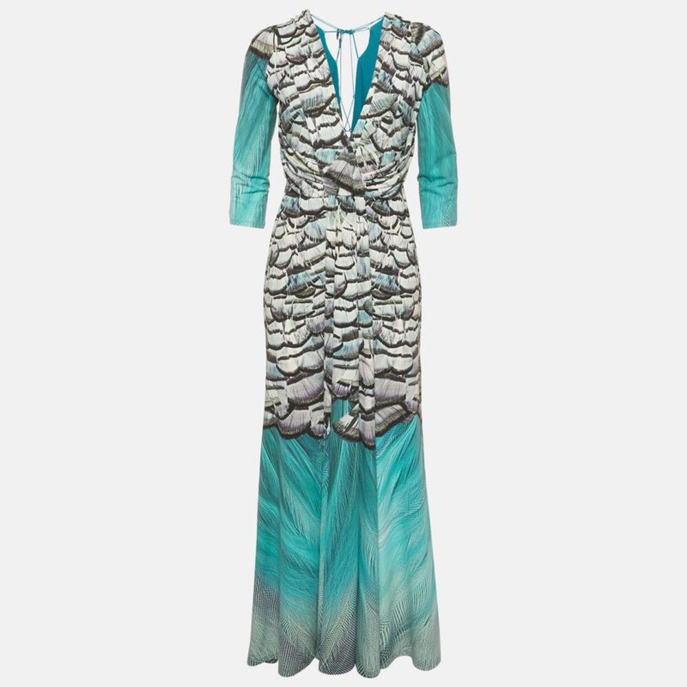 Roberto Cavalli Blue Printed Jersey Maxi Dress L